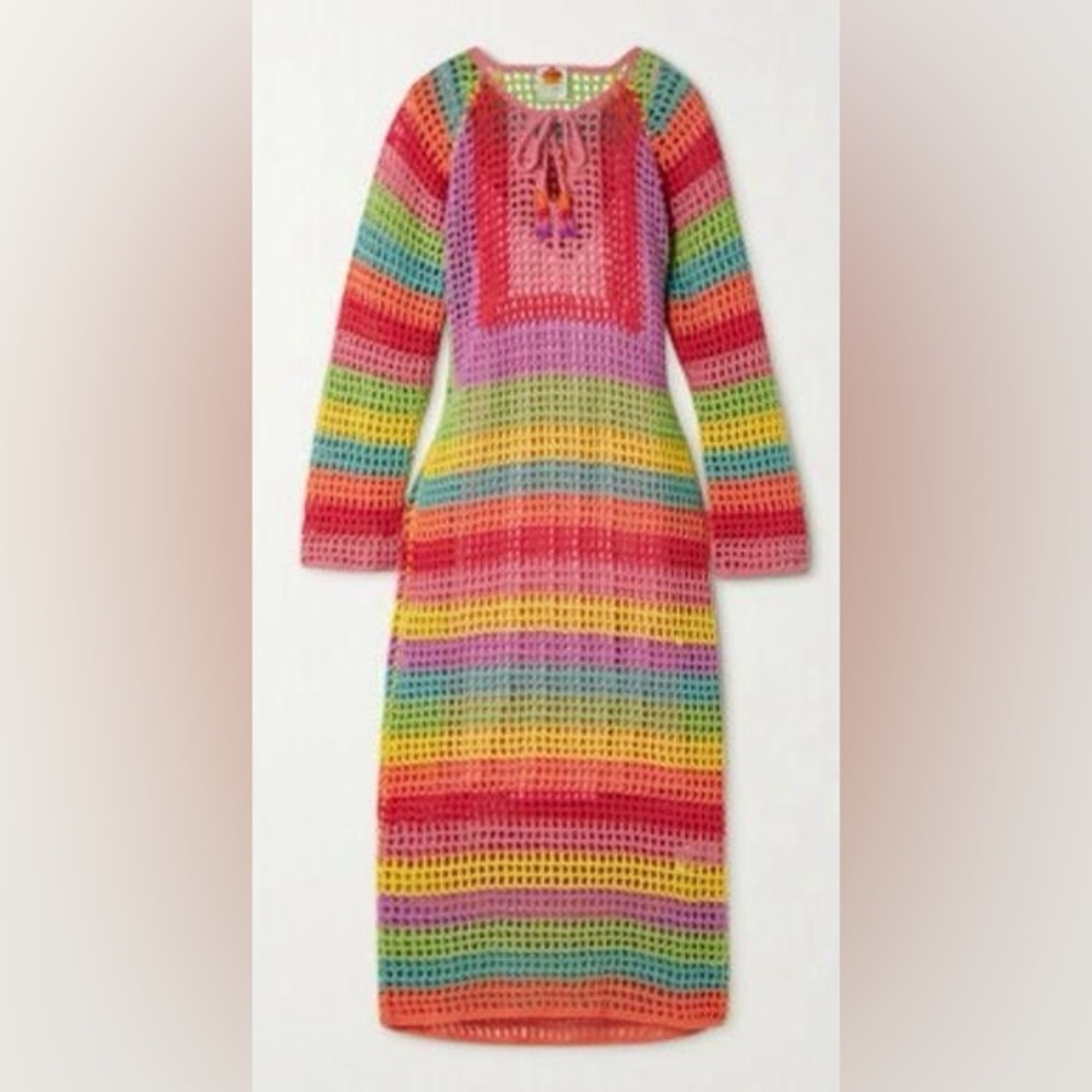 Farm Rio Multicolor Crocheted Cotton Dress NWOT Small - Picture 12 of 14
